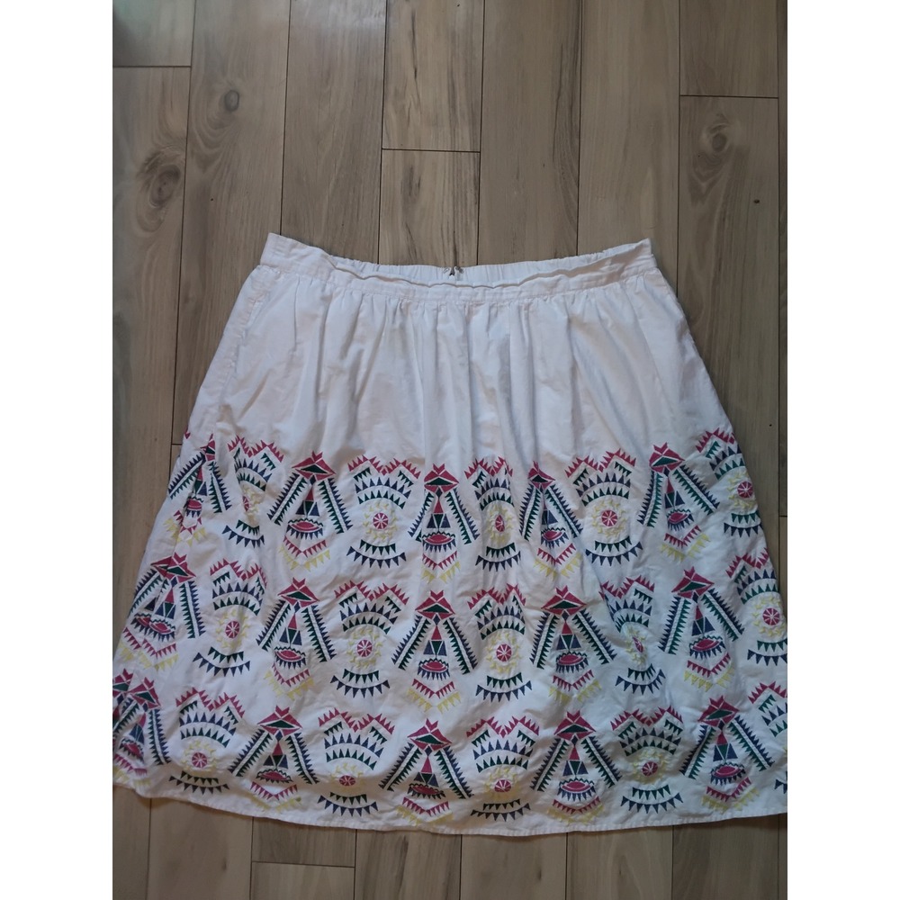 Eloqui Studio Womens White Embroidered Geometric Cotton Skirt Plus Size 18
